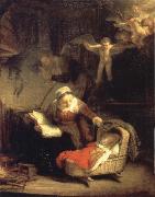 REMBRANDT Harmenszoon van Rijn The Holy Family with Angels USA oil painting artist